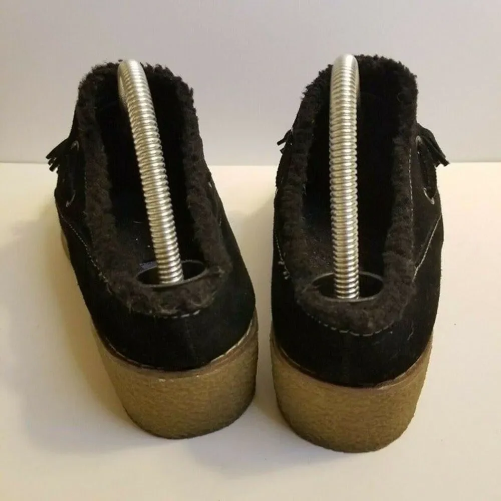 Lands End Womens Size 9 (B) Black Slip On Clog Sueded Sherpa Lined Shoes 432806